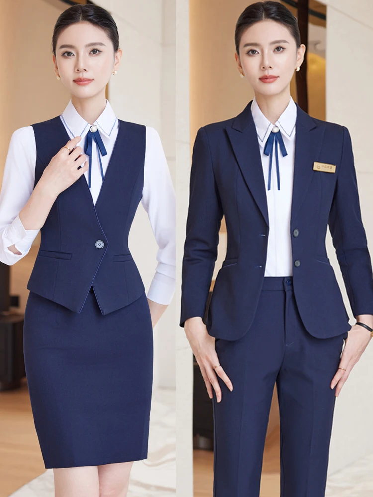 Profesjonalny garnitur, garnitur z kamizelką, recepcja w luksusowym hotelu dla kobiet, narzędzia, sklep jubilerski, salon kosmetyczny, odzież robocza