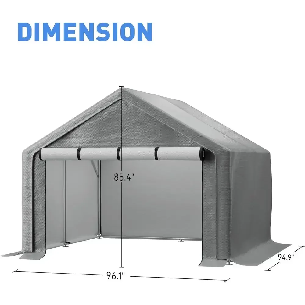 8x8 Outdoor Storage Shelter with Zipper Door - Portable Garage for Car, Motorcycle, ATV, and Lawn Mowers