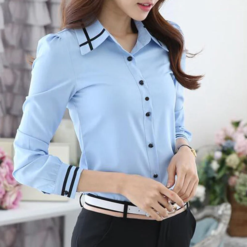 Spring and Autumn Commuting Simple and Fashionable Color Block Flip Collar Single Breasted Slim Fit Style Long Sleeved Shirt