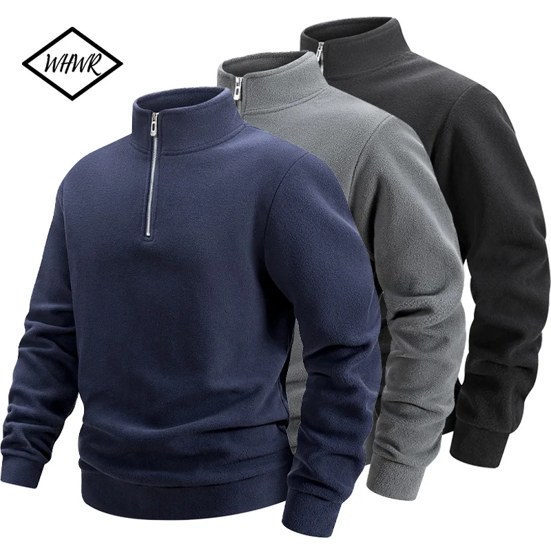 الرجال الربع البريدي البلوز القطبية الصوف وهمية الرقبة سميكة الحرارية الأسود البلوز الشتاء الدافئة البلوز سترة S-3XL