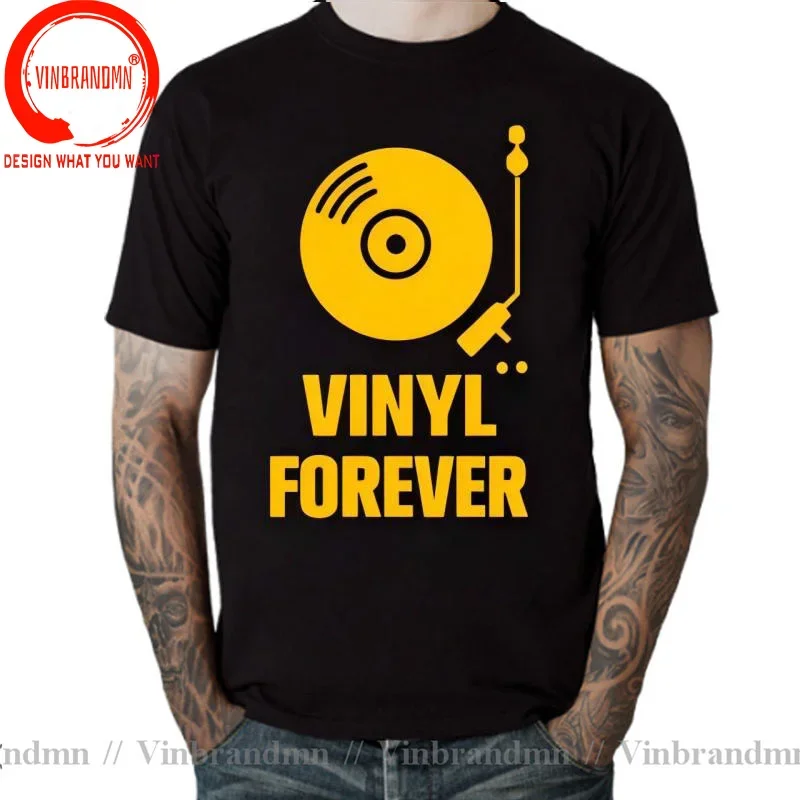 2023 Fashion Casual Men T-shirt Vinyl Forever T-Shirts Record Player DJ Decks T Shirt Man Vintage 70s 80s Clothing Retro Apparel