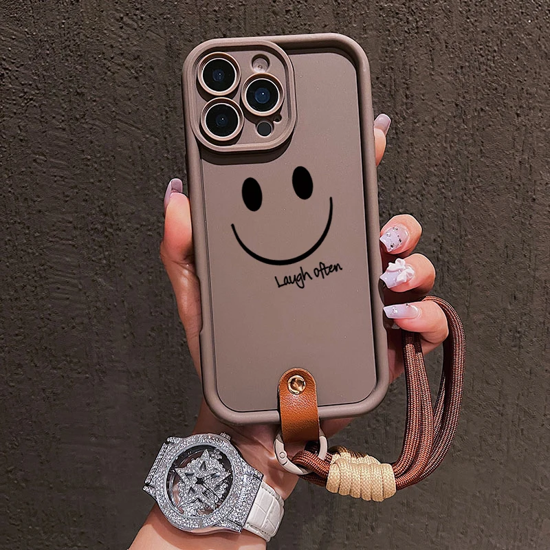 Smile Face Lanyard-Handyhülle für iPhone 12 13 14 15 16 17 ProMax 15 14 13 Pro Plus Stoßfeste Matte Silikonhülle – Detail 5