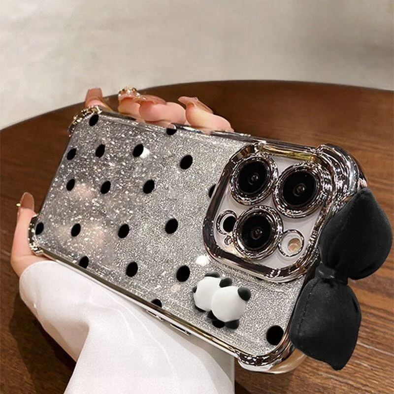 Coque de téléphone anti-choc 3D motif Panda scintillant pour iPhone 17, 16, 15 Pro Max, 17 Air, 14, 13, 12, 11 Pro Max, 13 mini, 15 Plus 5G