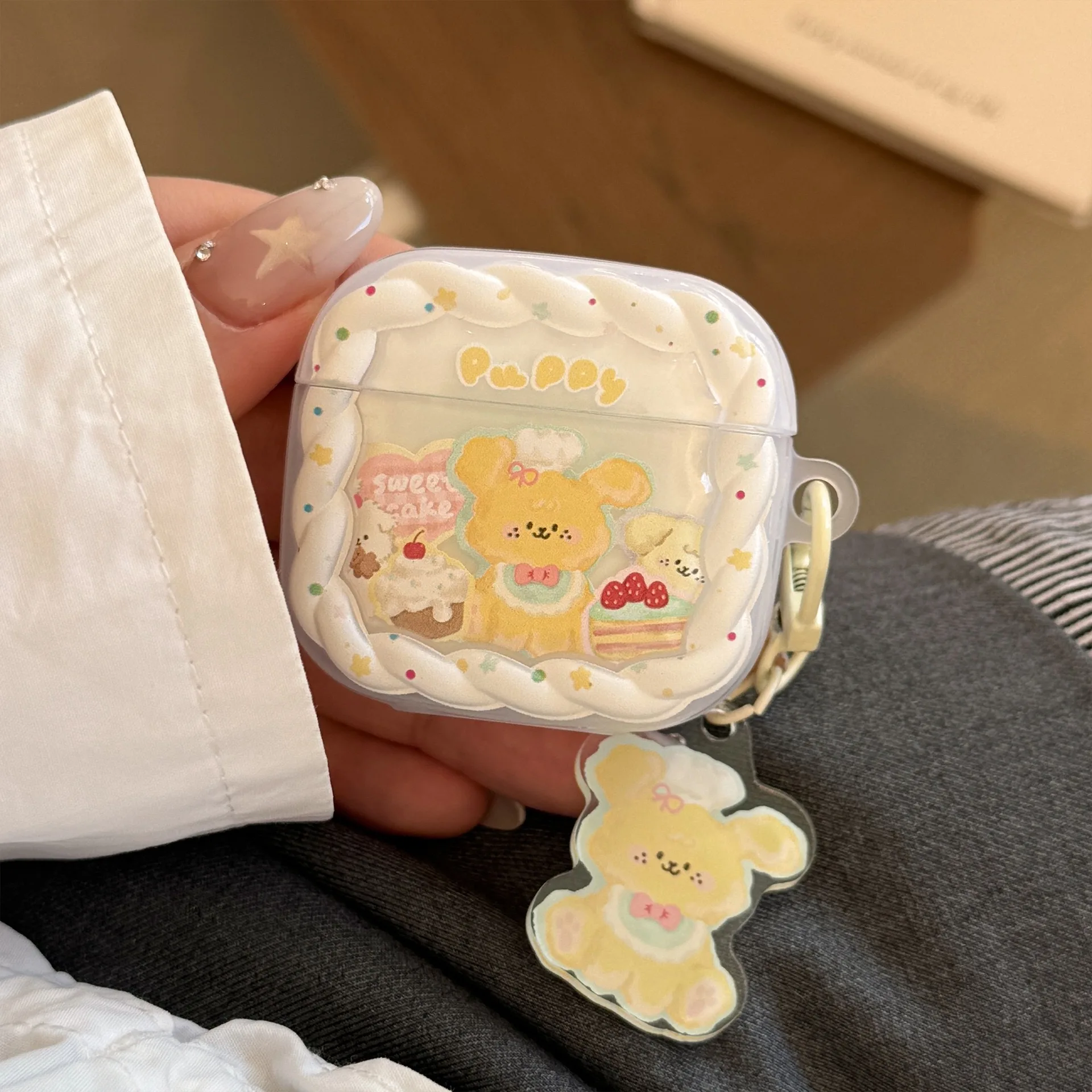 

Yellow Dessert Dog with Pendant Earphone Cover for AirPods Pro2 Protective Case 4 Generation Headphone Case Soft Silicone Clear