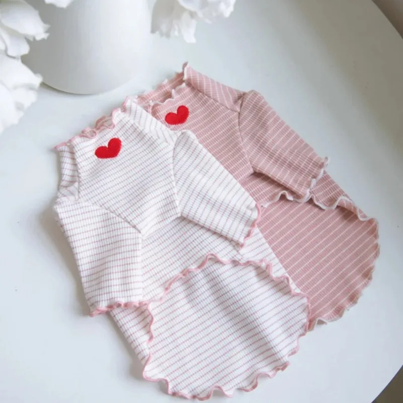 Cute Sweet Dog Clothes Love Embroidered Stripe Bottom Shirt Cute Home Print Tank Top Pet Clothes Dog T-shirt Puppy Clothes