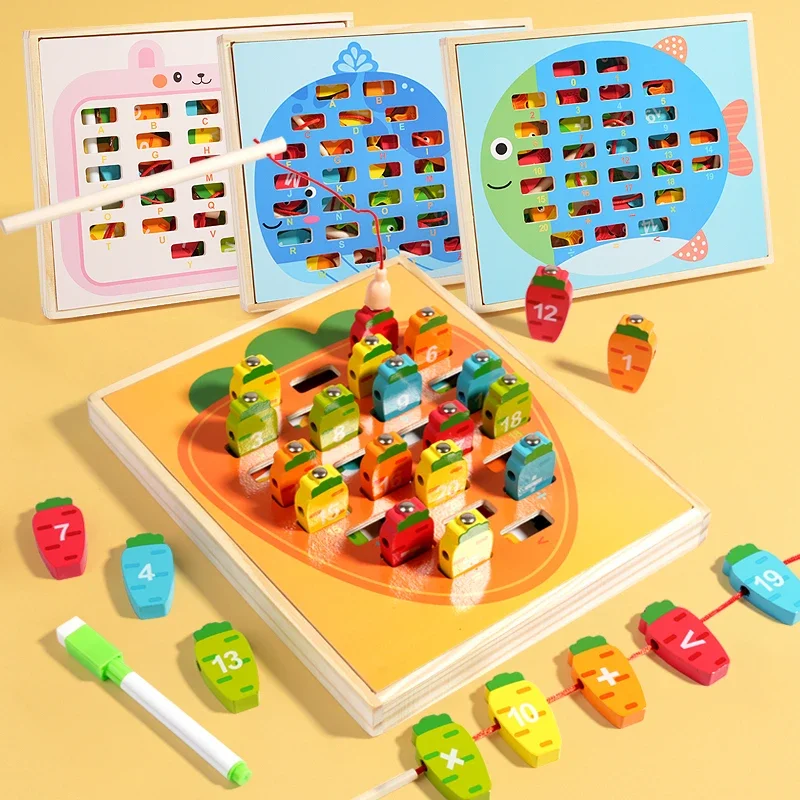 Wooden 9-in-1 Kids Activity Box - Number Operation Fishing Game Early Development Educational Toy for Toddlers