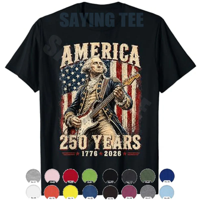 Vintage George Washington spielt Gitarre 250 Jahre Amerika T-Shirt Y2k Lustiges Washington-Gitarren-T-Shirt 1776 2026 Humor Patriotisches T-Shirt – Detail 11