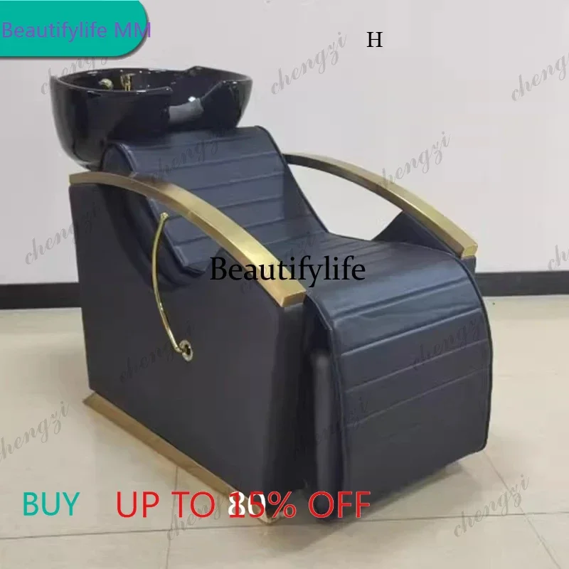 F182   seated shampoo bed barber shop flush chair reclining retro haircut chair shampoo bed