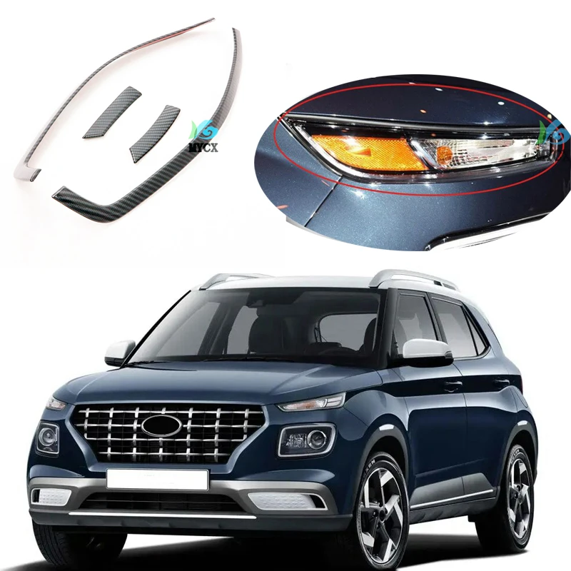 Car Styling Exterior Black Front Head Headlight Eyebrow Frame Cover Trim 2pcs For Hyundai Venue 2019 2020