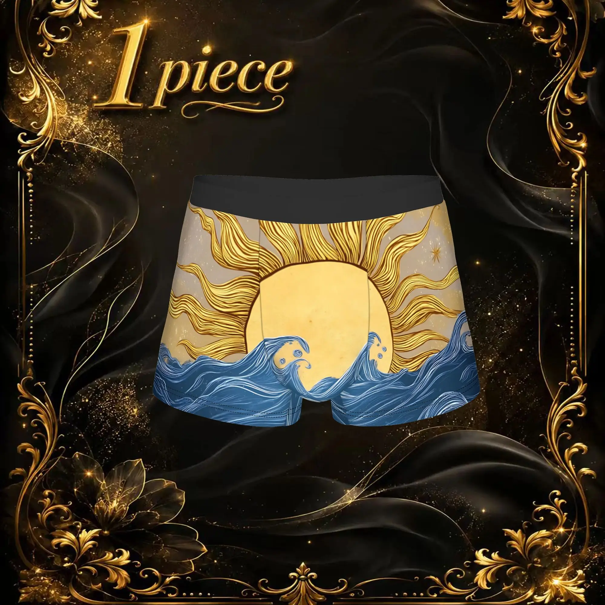 1pc Fashion Ancient Ocean Sun Wave Graphic Underpants Breathbale Panties Men's Underwear Comfortable Shorts Boxer Briefs