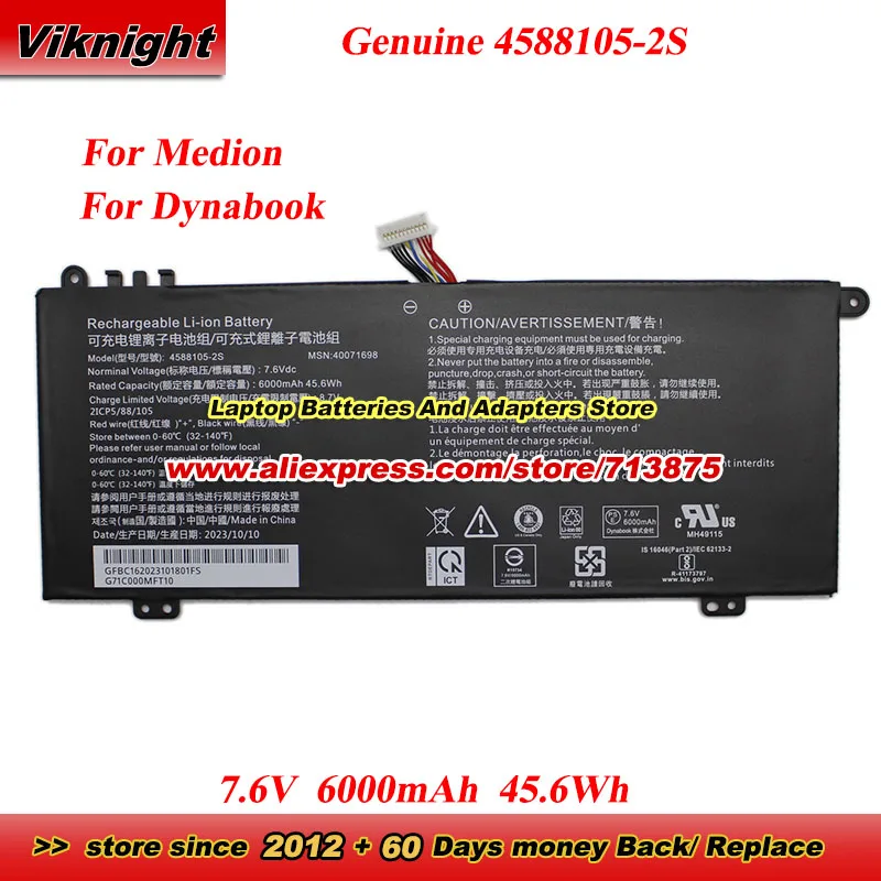 Genuine 4588105-2S 40071698 Battery for Dynabook Satellite Pro C50D-B-115 C50-E C40-H C40-J CS40L-HB CS50-HW Medion Akoya E15403