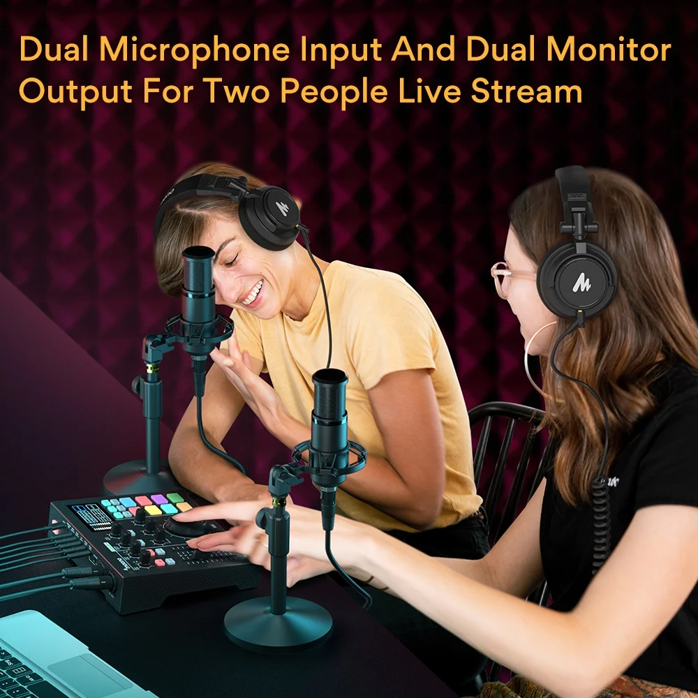 MAONO Scheda audio Registrazione Interfaccia audio Mixer Scheda audio esterna Streamer live con mixer podcast con riduzione del rumore