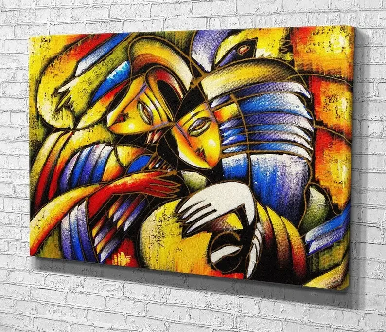 Abstract Style Two People Who Depend On Each Other Colourful Painting By Ho Me Lili Wall Art