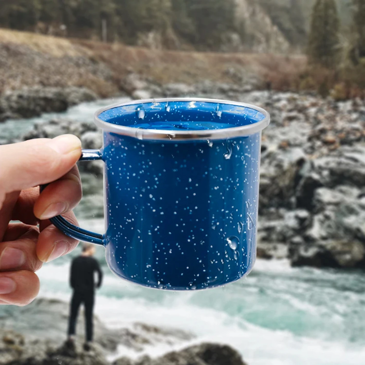 Taza de cielo estrellado esmaltado a la moda, taza para acampar, taza de café, tazas para exteriores, taza de aluminio suspendible portátil, viaje para senderismo