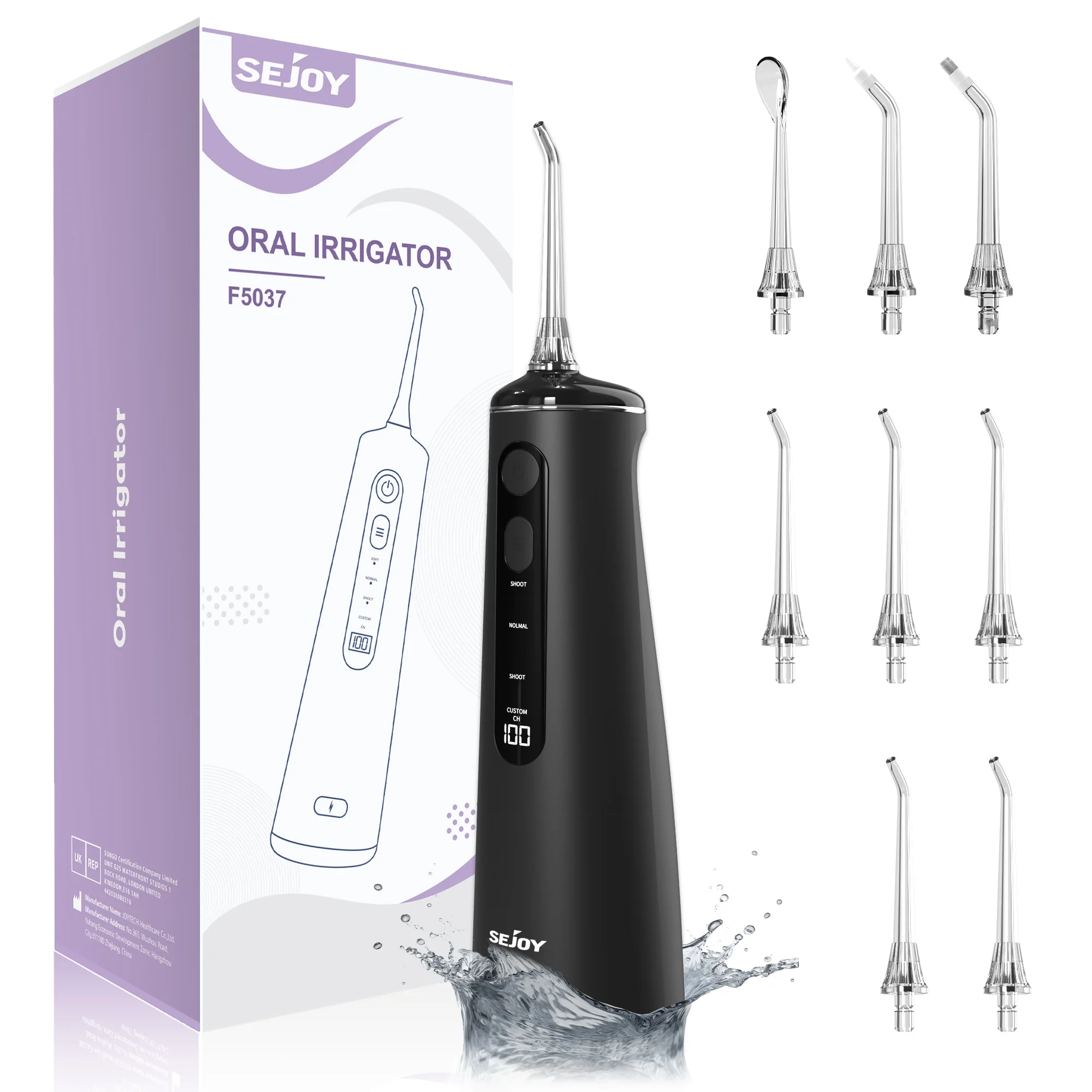 

Sejoy Water Flosser Rechargeable Dental Oral Irrigator Portable 4 Modes Teeth Cleaner 300ml 7 Jet Tips IPX7 Waterproof