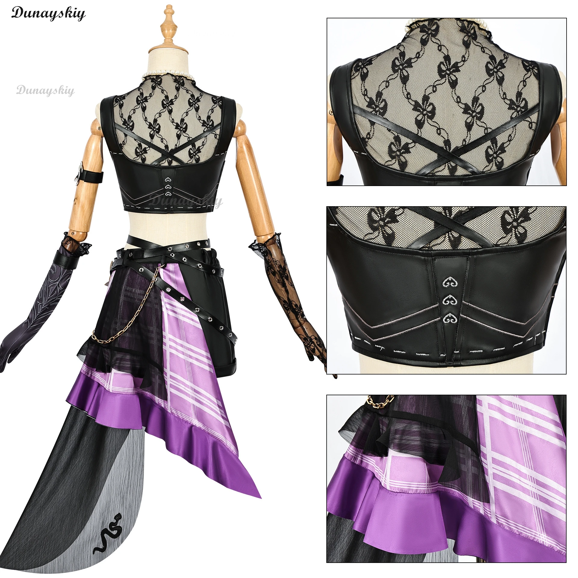 مجموعة أزياء Identity V Mechanic Tracy Reznik التأثيرية - زي قفل أساسي + شعر مستعار وقفازات ونظارات (زي الهالوين الكامل لألعاب الرسوم المتحركة)