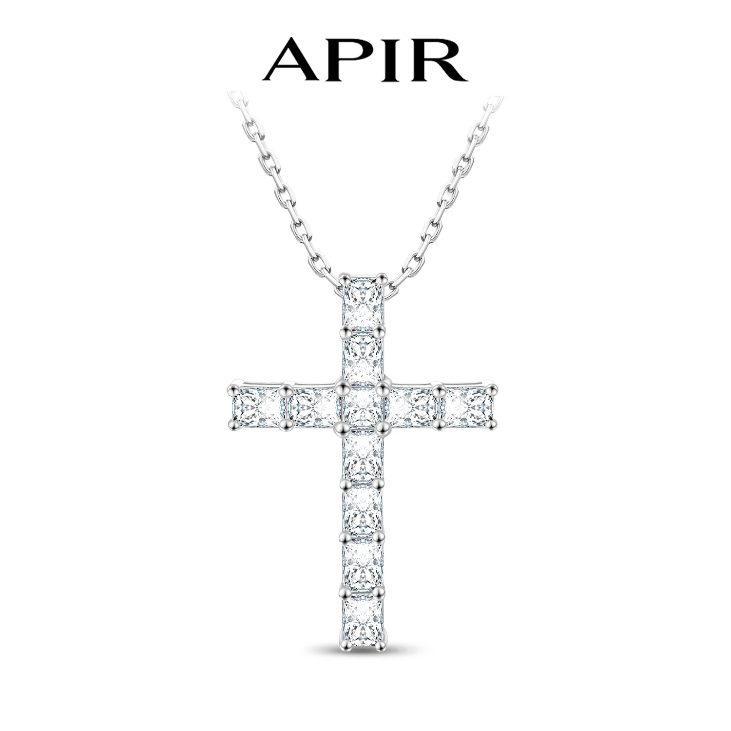 

APIR Radiant Cut Moissanite Diamonds Cross Necklace for Women 925 Sterling Silver Sparkling Religious Pendant Fine Jewelry Gifts