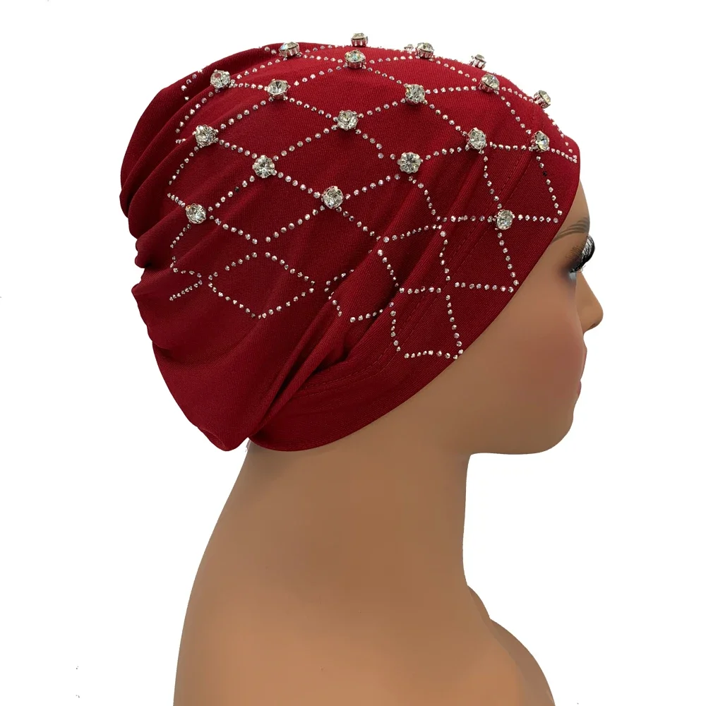 Muslim Inner Hijabs Islam Under Scarf Cap Stretchy Headscarf Bonnet Turbante Mujer Rhinestone Head Wraps for Ramadan Women