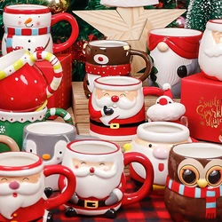Santa 3D Hand-Painted Ceramic Mug with Handgrip Coffee Milk Tea Perfect Gift Christmas Holiday Gift Box Cartoon Creative