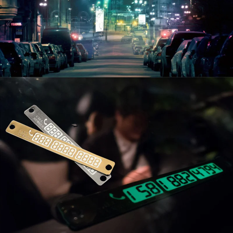 2pcs Temporary Car Parking Card Telephone Number Card Notification Night Light Sucker Plate Car Styling Phone Number Card