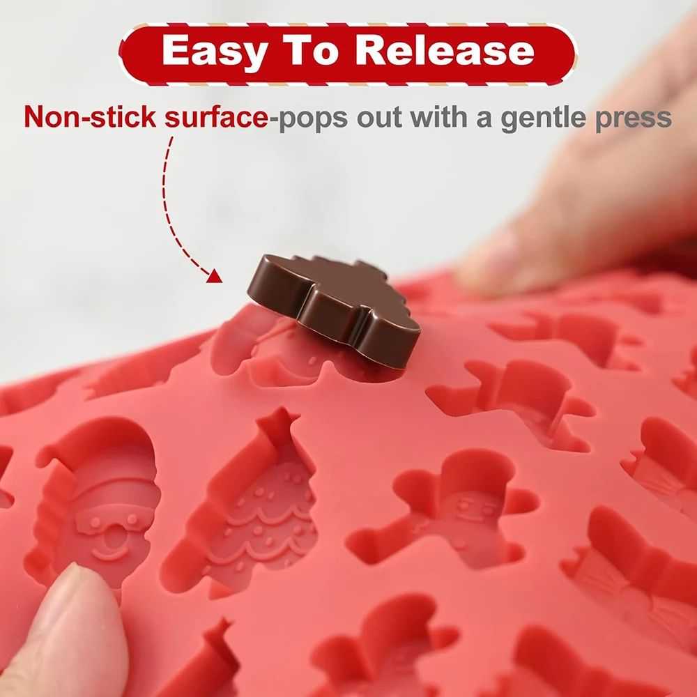 

Christmas Silicone Chocolate Candy Molds, Small Baking Molds for Santa Clause Snowman Christmas Tree Gingerbread Cane Molds