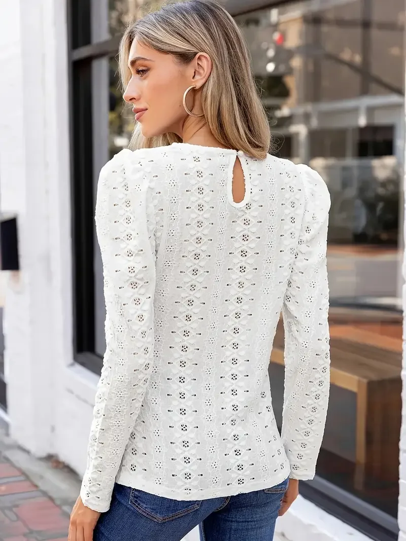 Spring Autumn 2026 Women's Puff Sleeve Translucent Lace Top Elegant Casual Outfit for Social Gatherings And Going out
