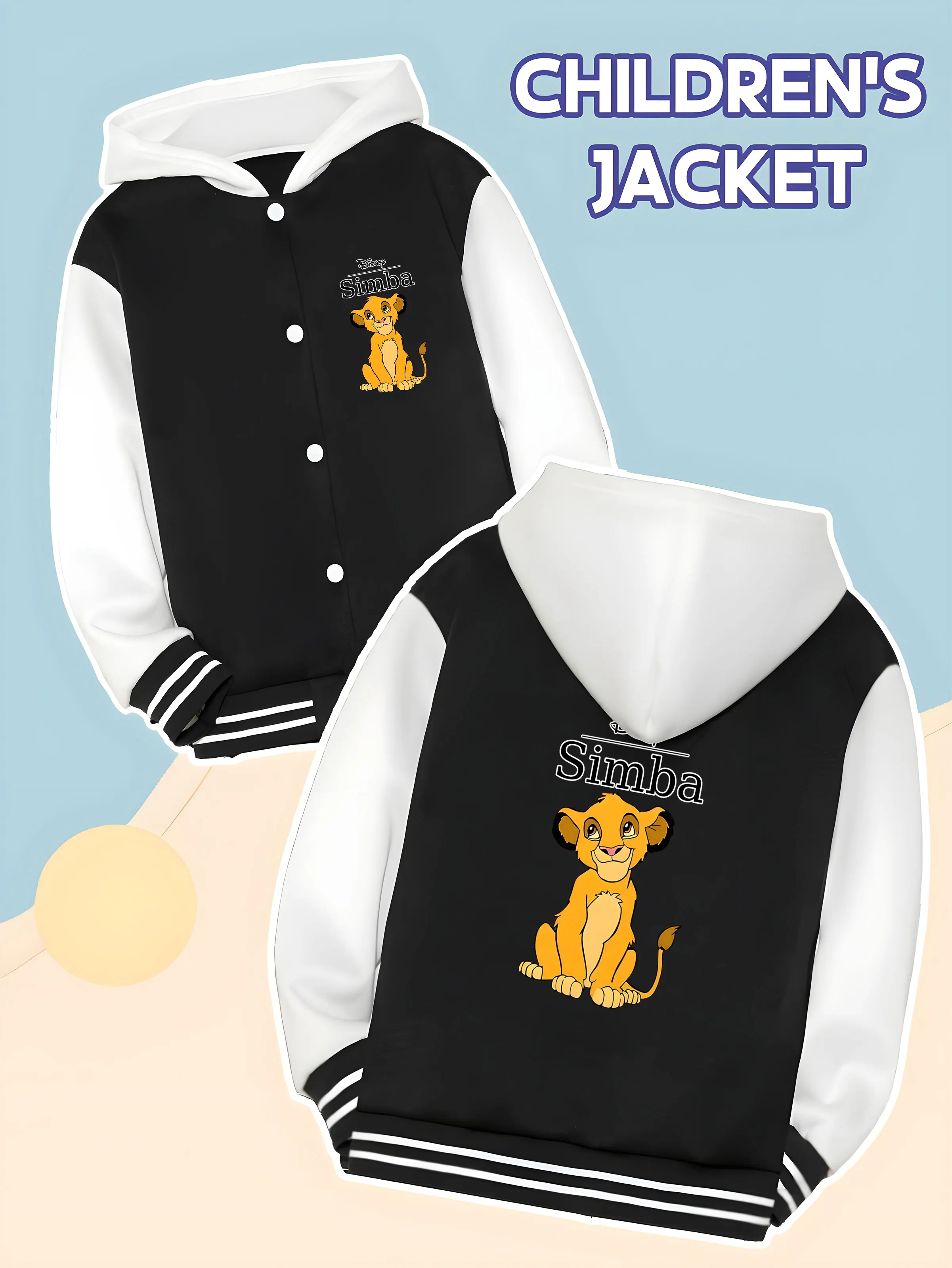 

MINISO Disney "The Lion King" Boys Baseball Jacket - Classic cartoon print, suitable for daily school and outdoor travel
