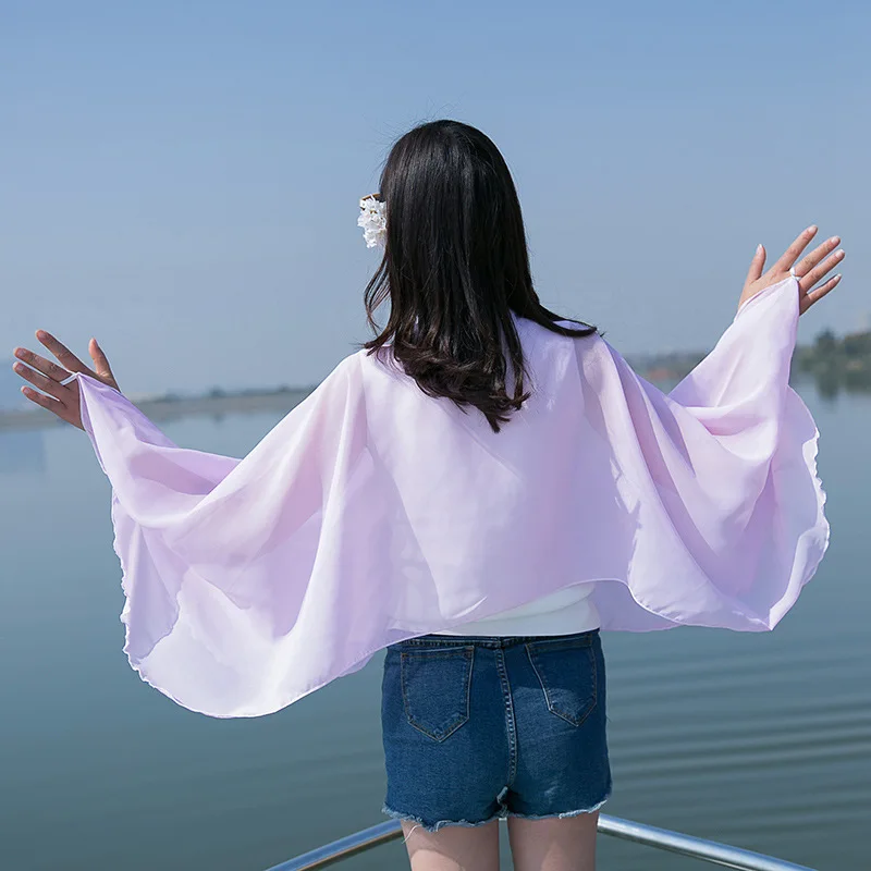 2022 Summer Women Cycling Driving Sleeve UV Proof Korean Chiffon Sunscreen Sunshade Lady Shawl Cloak Poncho Capes Purple