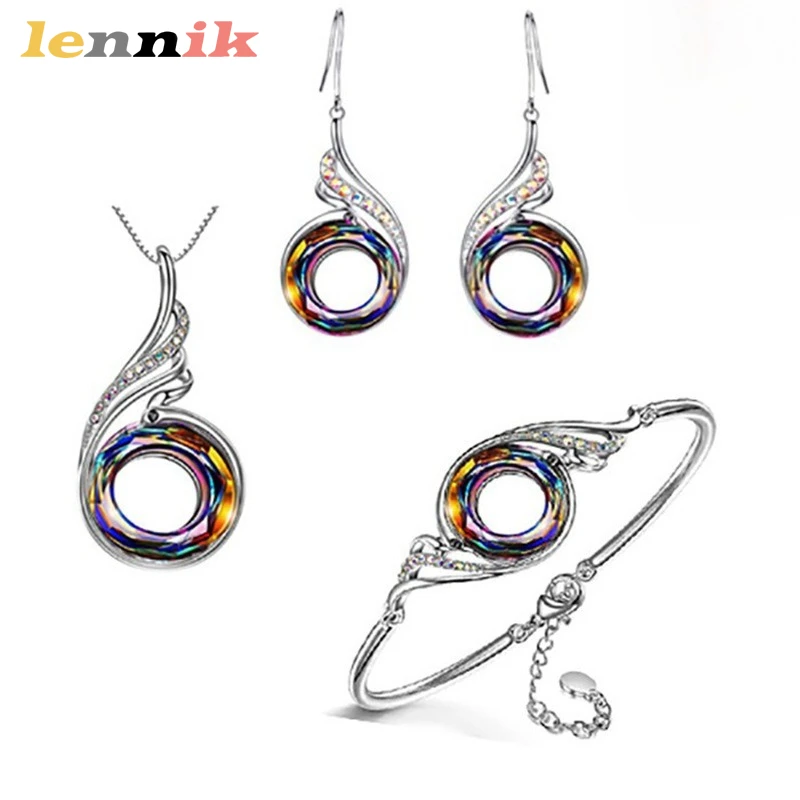 

LENNIK Fishtail Geometry Aurora Planet Love Earnail Set Combination Pearl Exquisite Super Sparkling Women's Flower Earrings