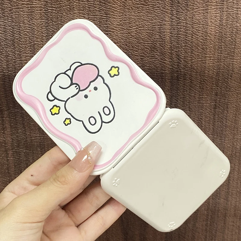 Cartoon Cute Rabbit Folding Clamshell Mirror Makeup Mirror With Comb Portable Creative For Women Girls Handheld Mirror