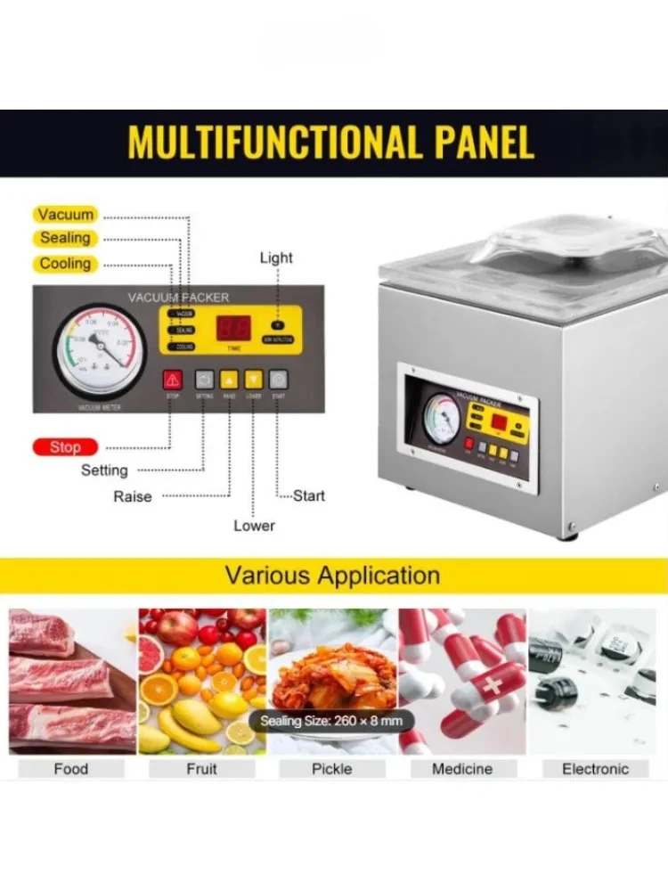 SIHAO DZ-260C Commercial Chamber Vacuum Sealer, Heavy Duty Food Vacuum Packaging Machine for Meat, Seafood & Food Preservation