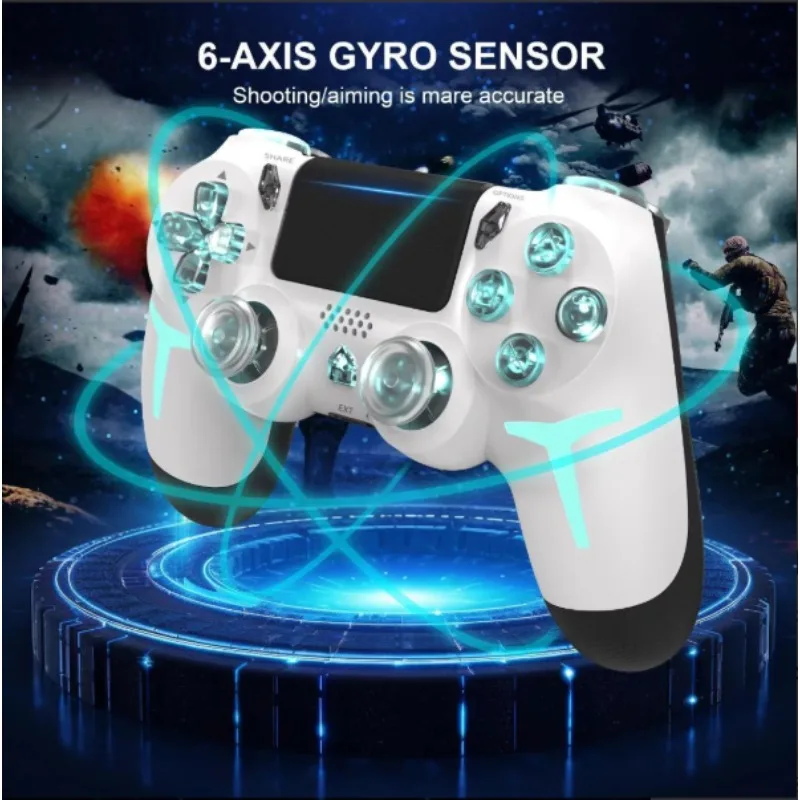 GAMINJA Pengontrol Game Nirkabel Lampu RGB untuk Konsol PS4 PS3 Komputer PC LED Bluetooth Gamepad Giroskop 6 Sumbu Getaran Ganda