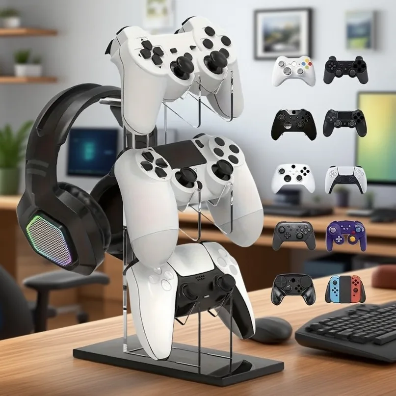 Acrylic 3-layer Console Stand Base Headset Holder Mount Desktop Storage for All Gamepad Headphone Airpods Max Gaming Accessories