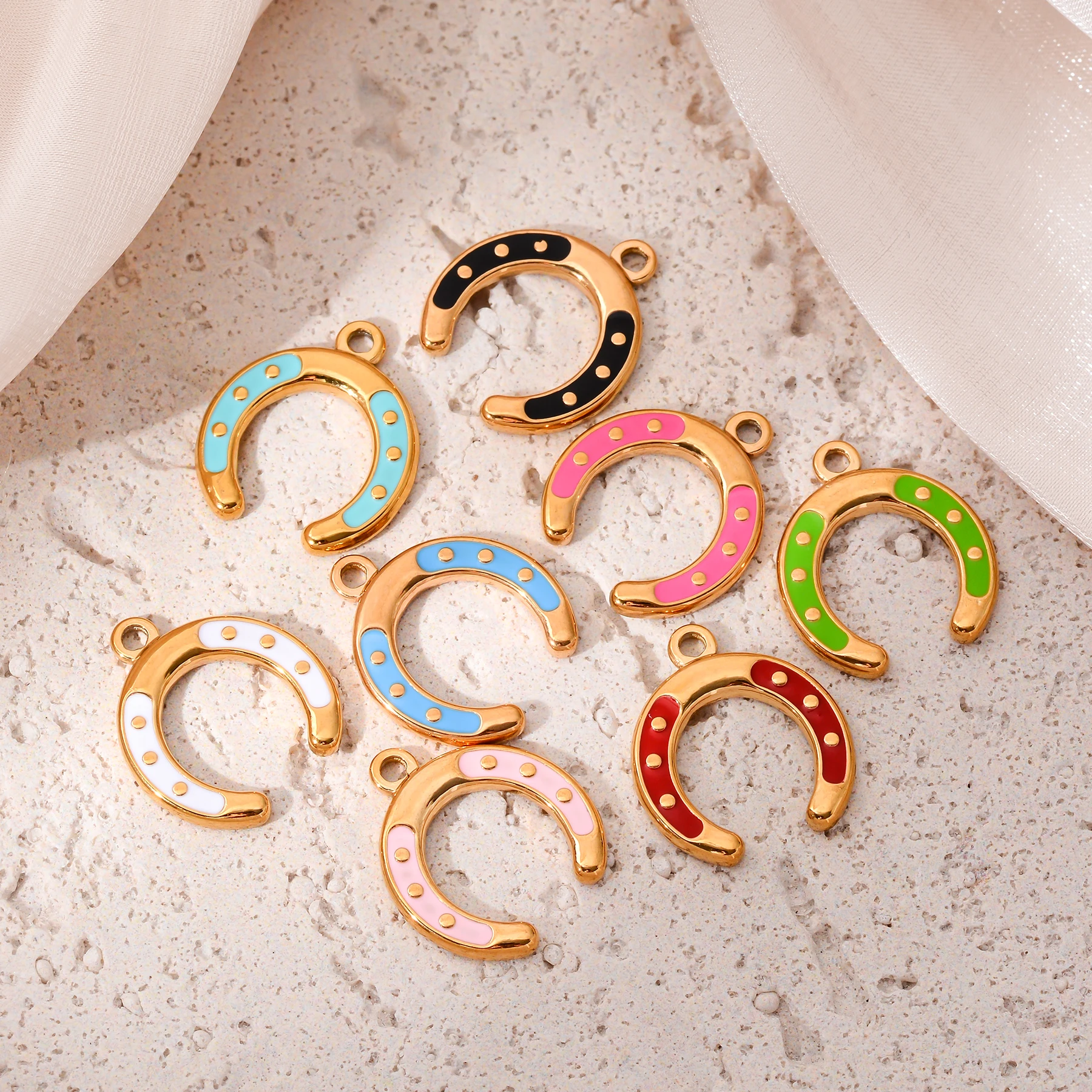 

4Pcs Horseshoe Moon Charms Enamel Stainless Steel Pendants DIY Jewelry Supplies for Necklace Bracelets Accessories