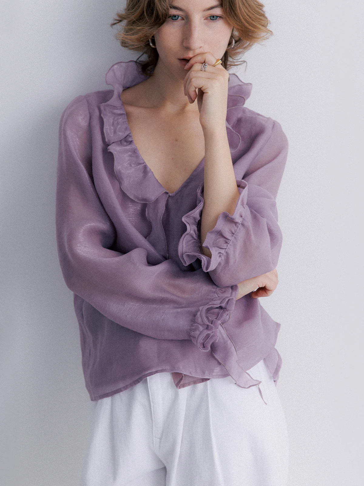 

SOTHEMOS Original Design Long Sve V-Ne irt Lav Floral Print Sun Protection Women's Faion French Sle irt