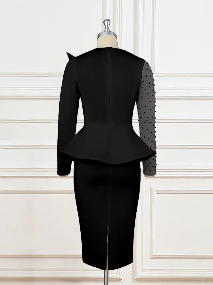 Beaded High-waisted Slimming Dress for Women, Chic and Elegant, Patchwork, Sexy, Long Sleeve, Party, Evening, Formal Clothes