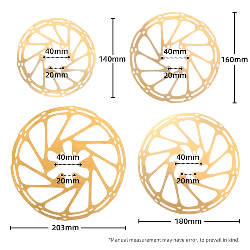 JEDERLO Centerline Brake Discs Mountain Bike 140/160/180/203mm Six Spike Discs Gold Centerline Discs Brake Discs