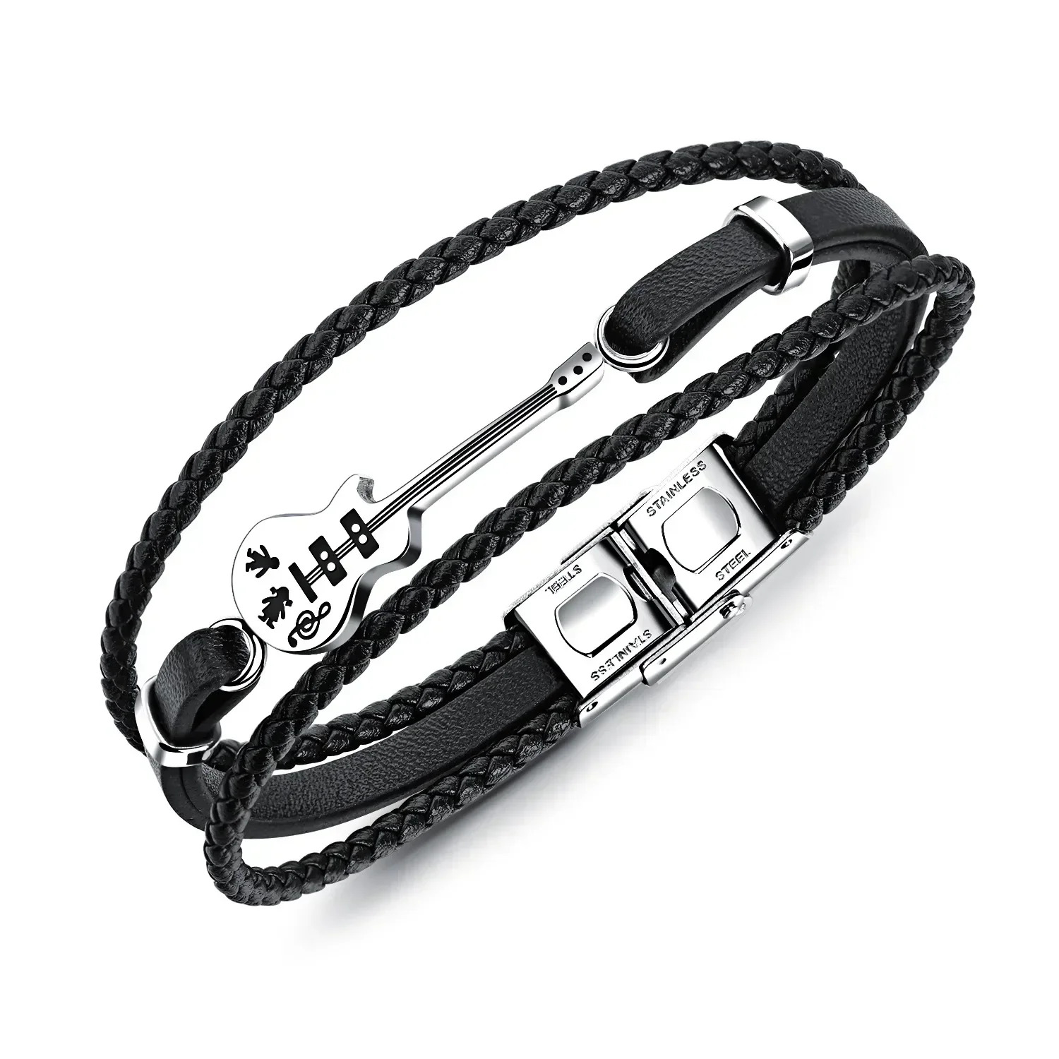 PPW1-Bracelet en cuir tressé multicouche pour homme, bracelet magnétique en acier inoxydable, cadeau de bijoux perlés