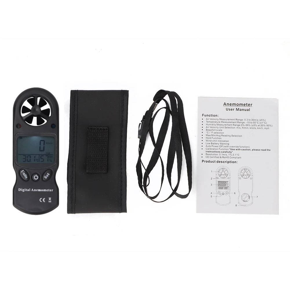 Digital Anemometer Anemometro Wind Speed TL-300 3-in 1 Mini Handheld Multifunction Digital Thermometer Hygrometer Anemometer