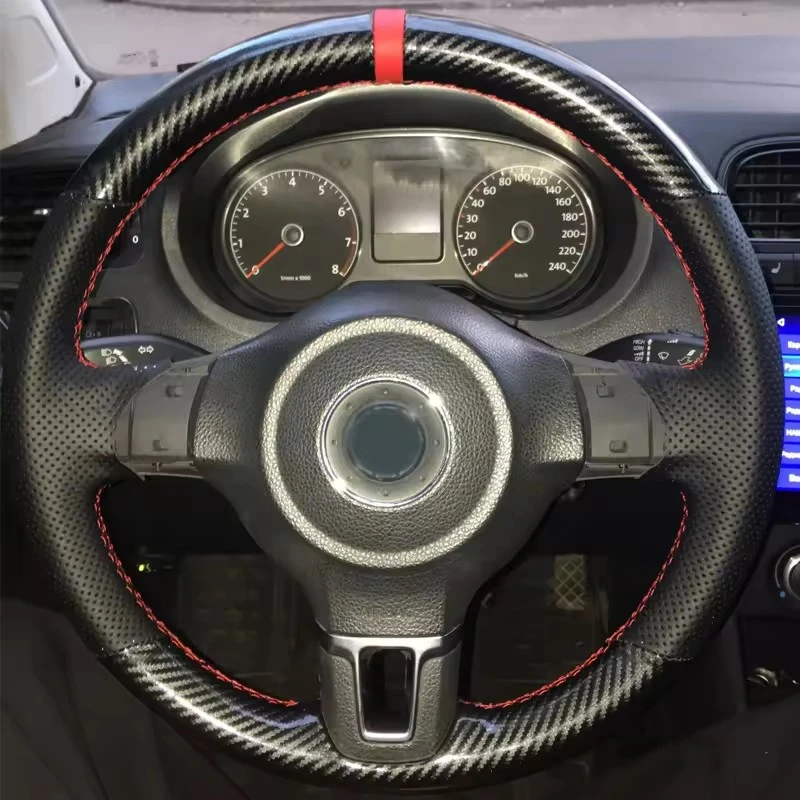 Car Steering Wheel Cover Braid Hand Sewing Anti-Slip Carbon Fiber Leather For Volkswagen Golf 6 Mk6 VW Polo Mk6 Car Accessories