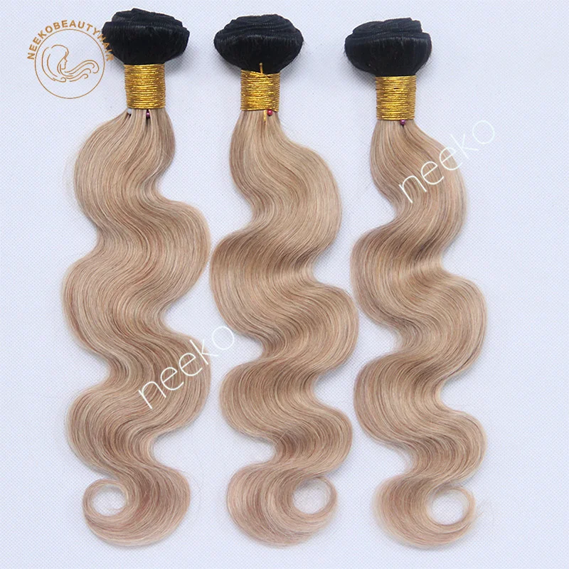 1b 27 Ombre honig blondes menschliches Haar bündel mit Spitze frontal remy asch blond Highlight 3 Bündel mit Verschluss