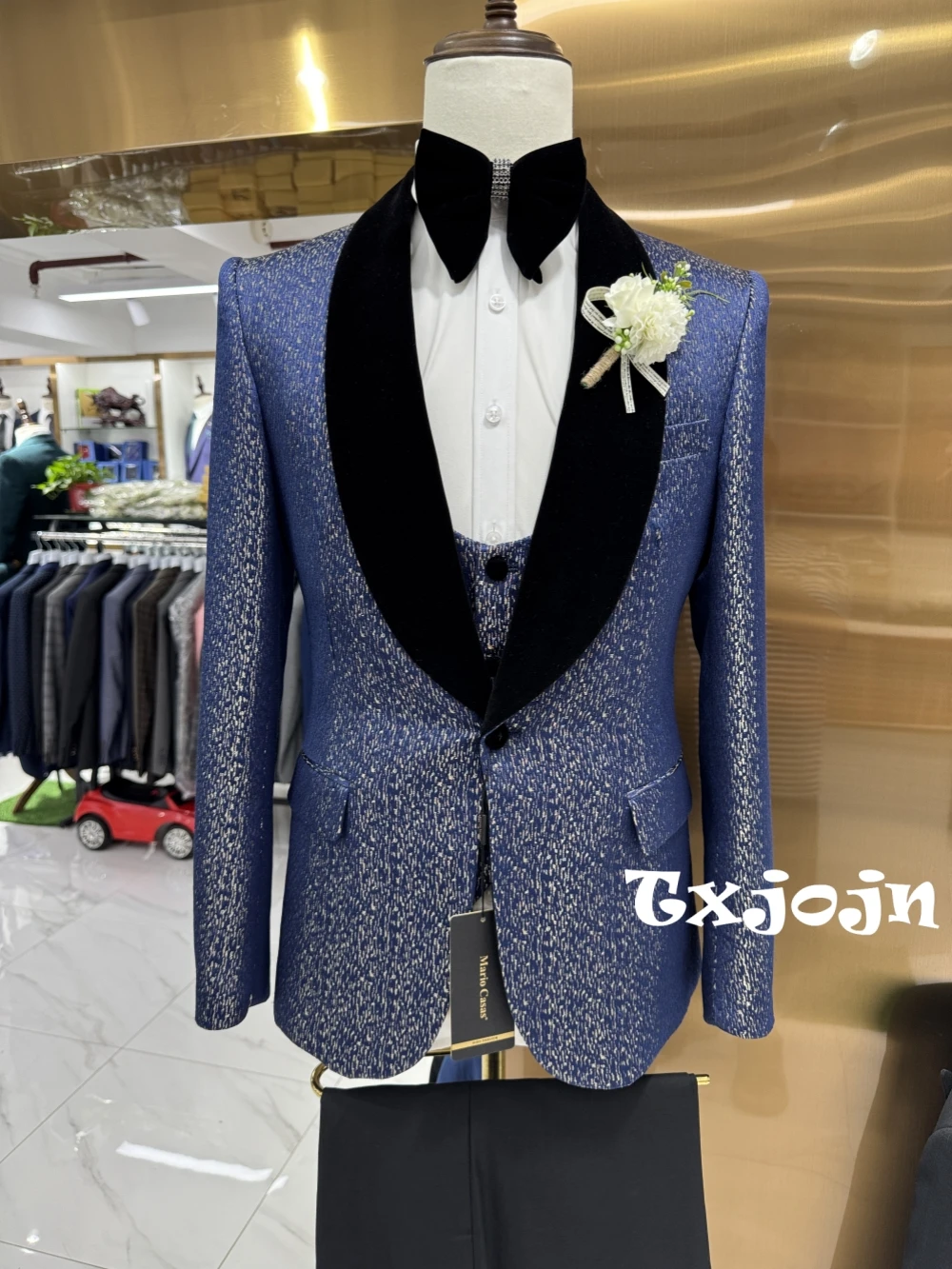 

Luxurious Jacquard Single Breasted Suit Set For Men Mature Attractive Shawl Lapel Men's Suits Wedding Party Prom Wear Customized