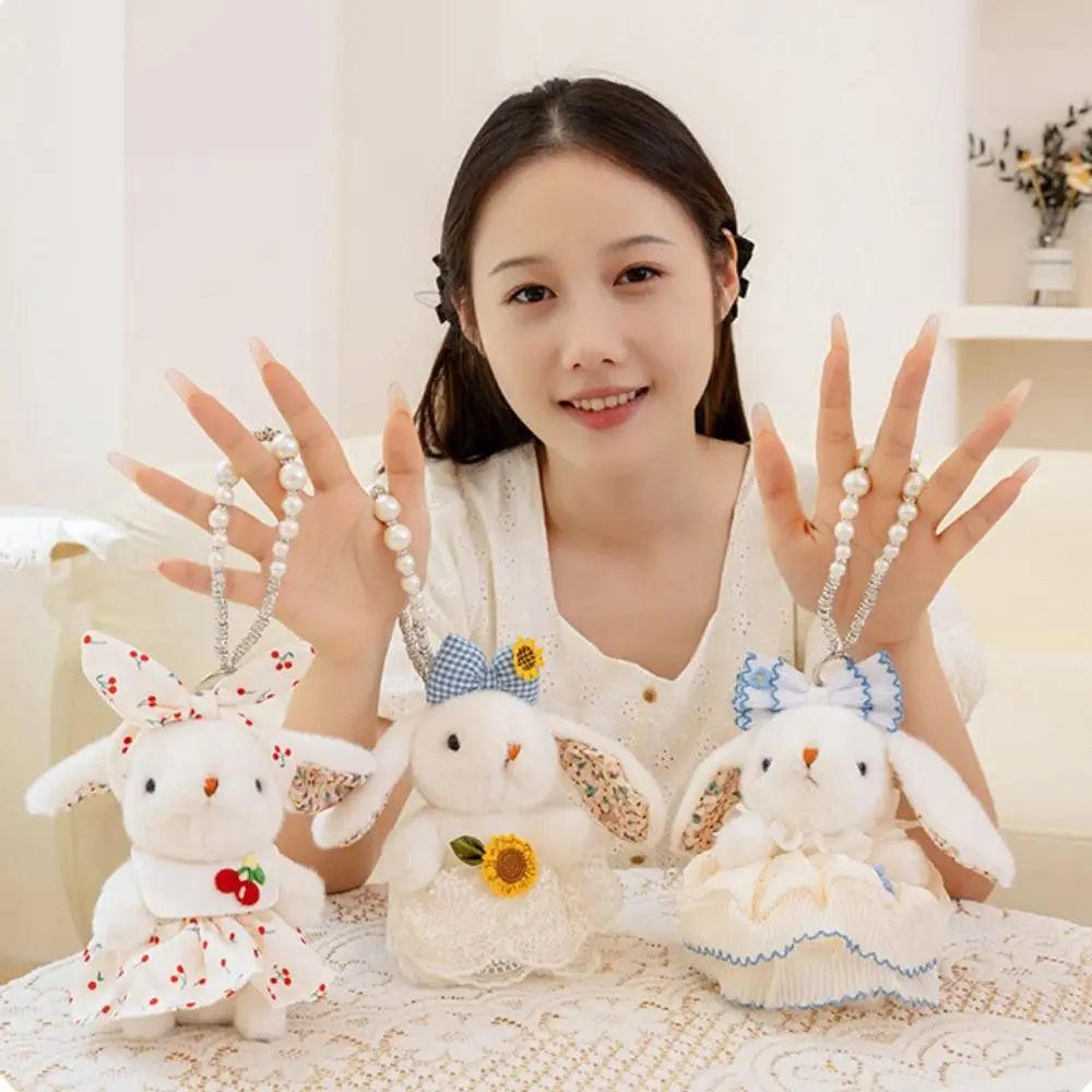 토끼 인형 플러시 토끼 키체인 플러시 봉제 리본 드롭 이어 토끼 펜던트 만화 귀여운 가방 걸이 펜던트 선물