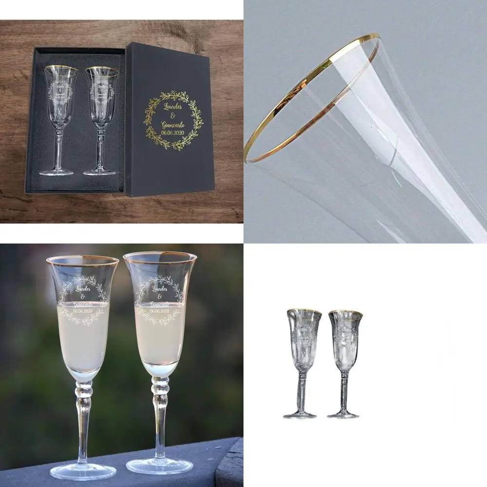 Pair of Personalized Laser Engraved Toasting Flutes for Newlyweds - Celebrate with Engraved Glassware