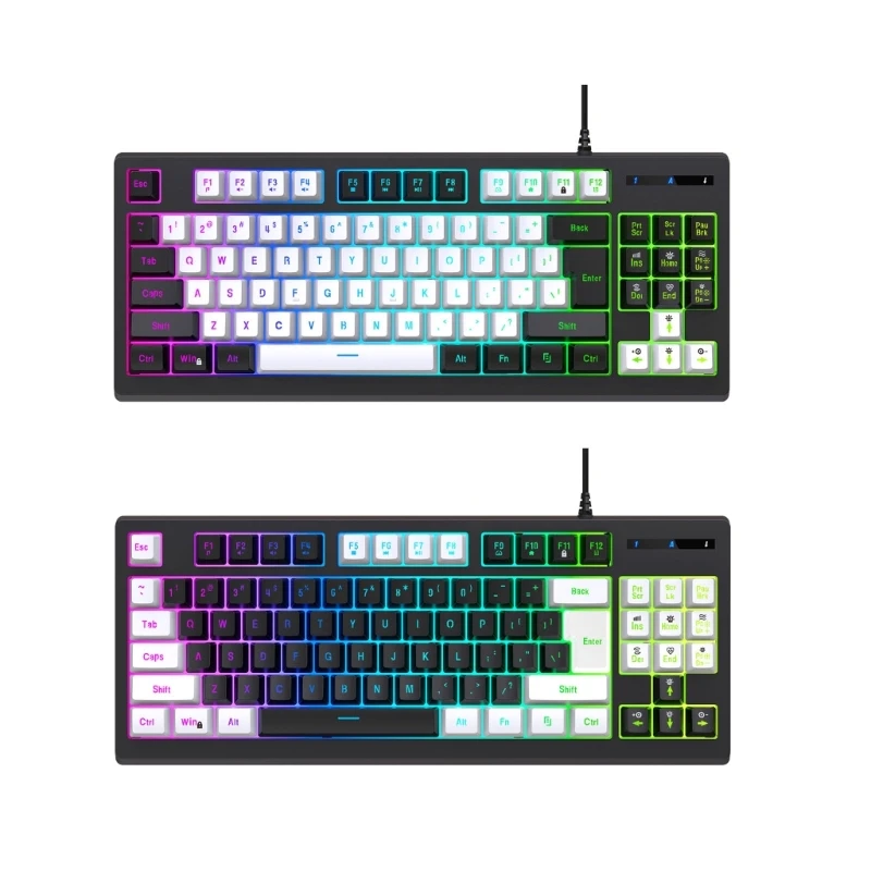 

Gaming Keyboard USB Corded Keypad 87 Keys RGB Backlit Gaming Keyboards Thin Film Mechanical Feeling Double Color Dropship