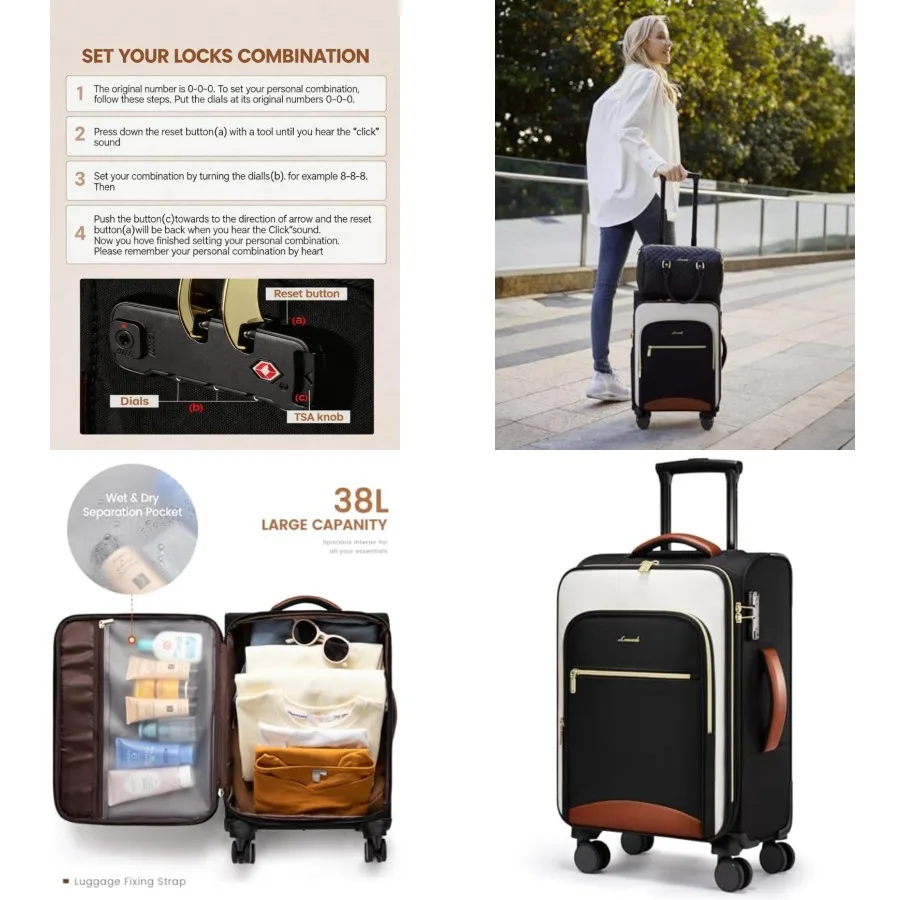 

Carry On Luggage 22x14x9 Airline Approved, 20 Inch Softside Suitcases with Wheels, Lightweight Spinner Carry on Suitcase with T