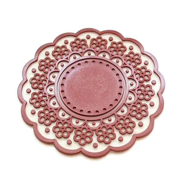 

4pcs Silicone Coasters Lace Pattern 10cm Diameter 3mm Thickness R om Color Non Slip Insulated Mat Protect Tables Home Office