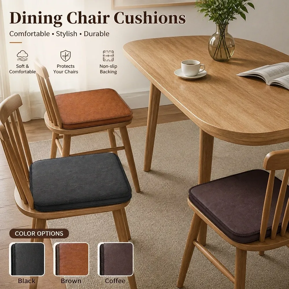 40×40cm/45×45cm PU Leather Seat Cushion Waterproof High Resilience Seat Cushion Pad Anti Slip Memory Foam Dining Chair Cushion