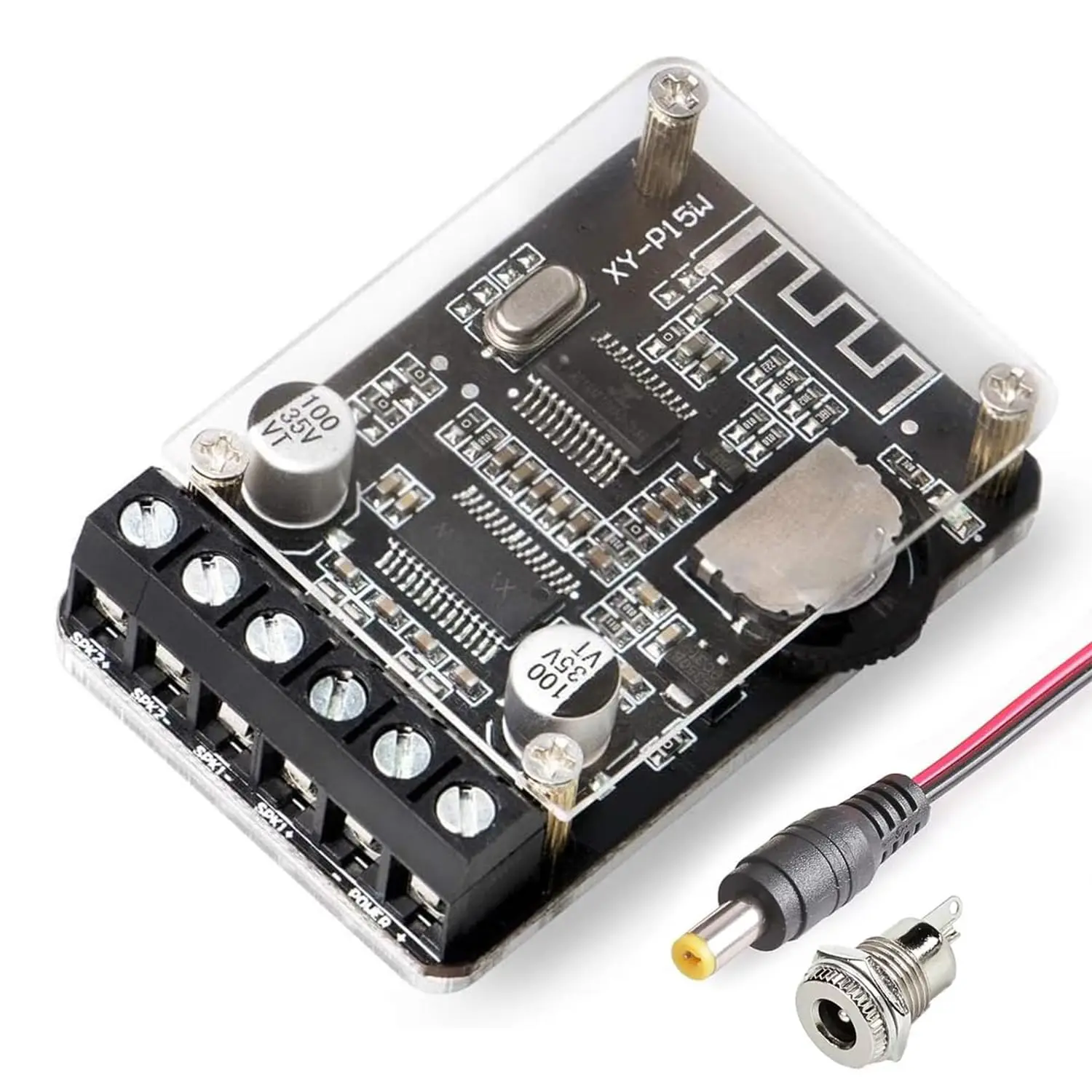 Audio amplifier board with BT 5.0,10W 15W 20W 2.0 dual channel stereo wireless mini amplifier module, with protective casing