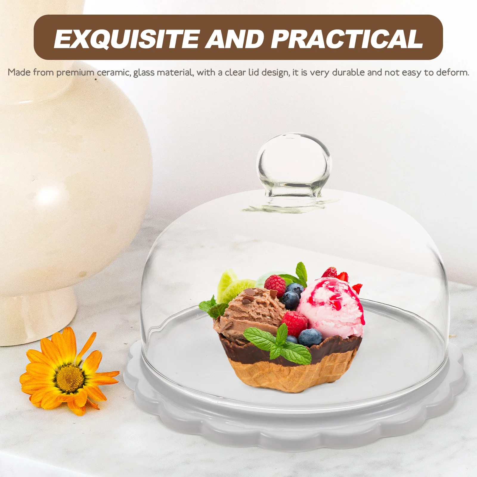 

1Set Covered Cake Plate with Dome Round Glass Stand Durable Long-Lasting Use for Cakes Cookies Candies Dessert Display